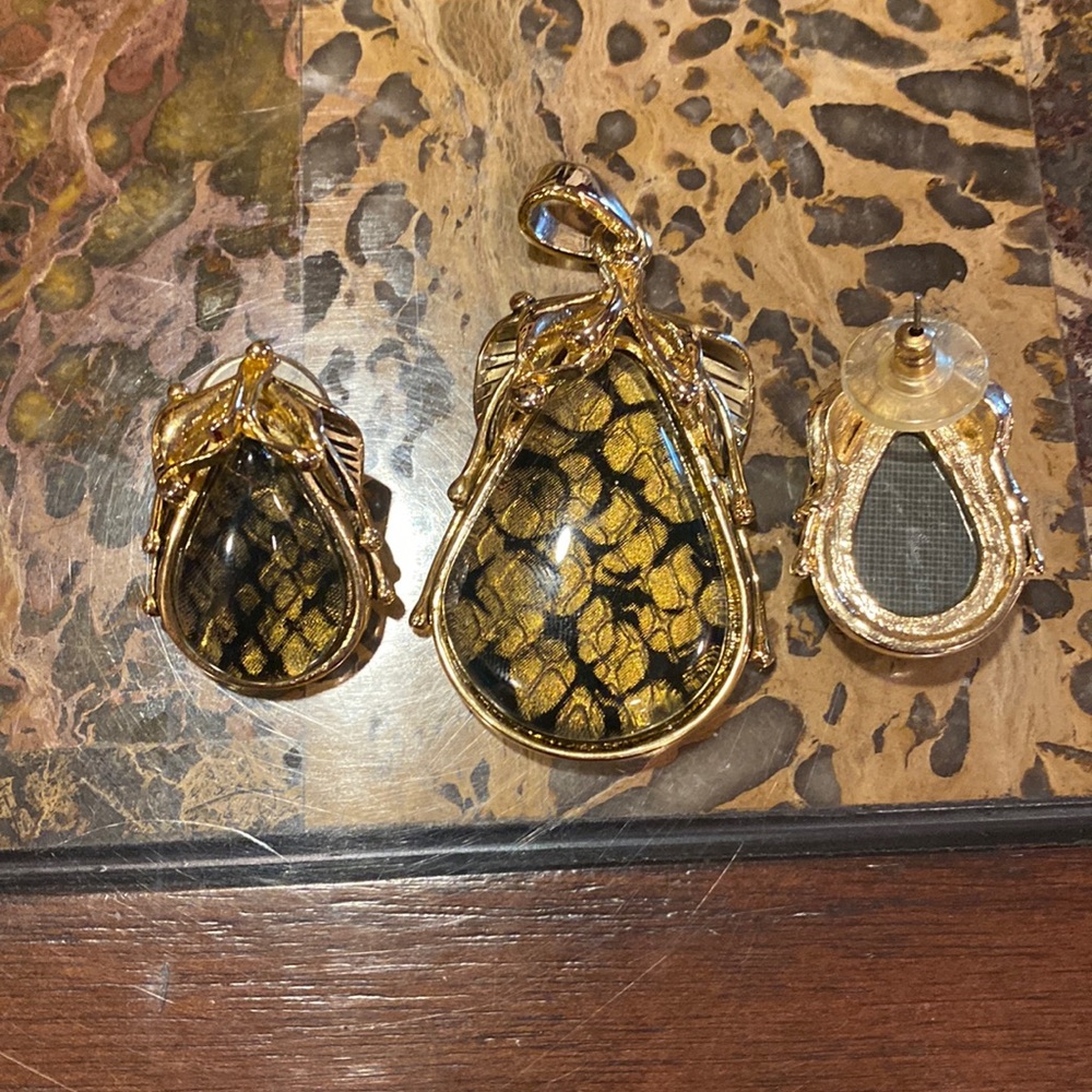 Pierced earrings, matching enhancer, gold tone affect